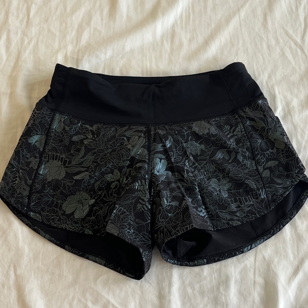 lululemon athletica Metallic Black Floral Speed Up Shorts